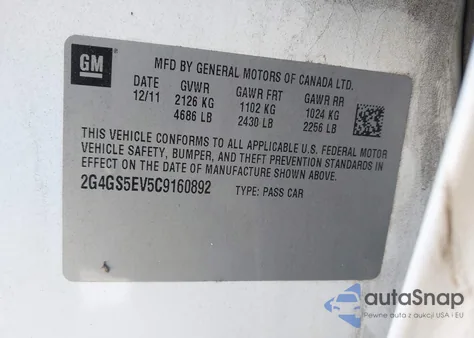 2012 Buick Regal Turbo - Premium 1 z USA, uszkodzony, nr VIN 2G4GS5EV5C9160892